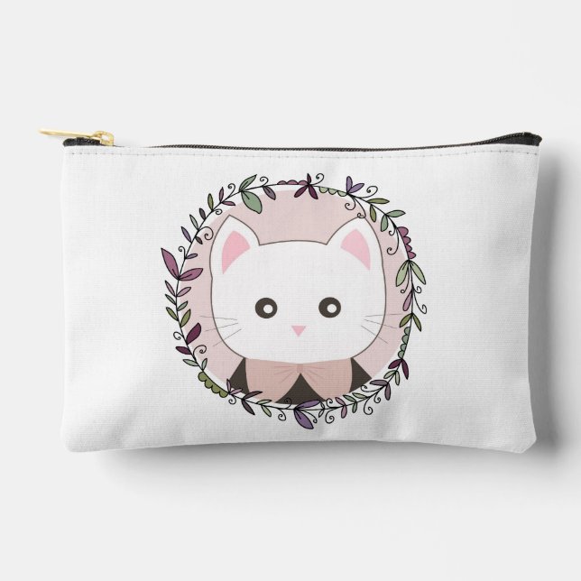 Cute Kitten Framed by Flowers Personalised Accessory Pouch (Front)