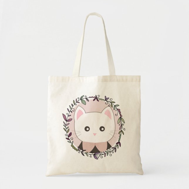 Cute Kitten Framed by Flowers Tote Bag (Front)