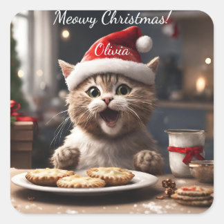 Cute Kitten Funny Santa Cat Christmas  Square Sticker