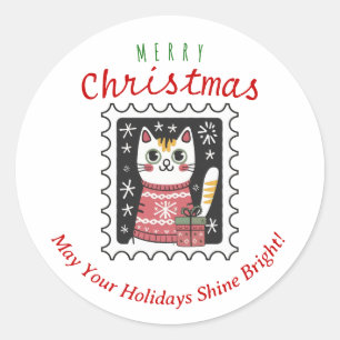 Cute Kitten Funny Xmas Cat Merry Christmas  Classic Round Sticker