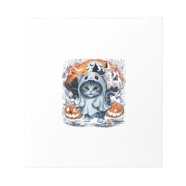 Cute Kitten Ghost Party Pumpkin Cute Halloween Cat Notepad (Front)