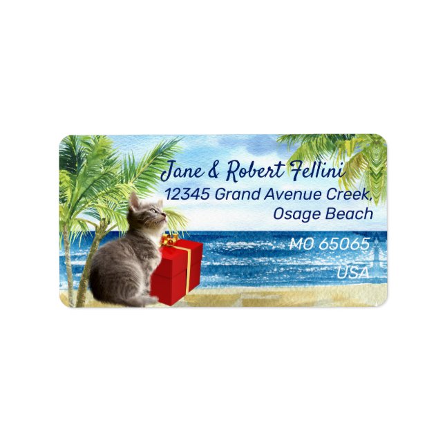 Cute kitten giftbox seaside festive custom label (Front)