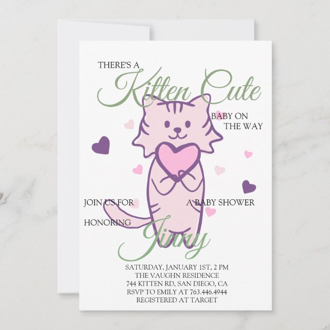 Cute Kitten Girl Baby Shower Invitation (Front)