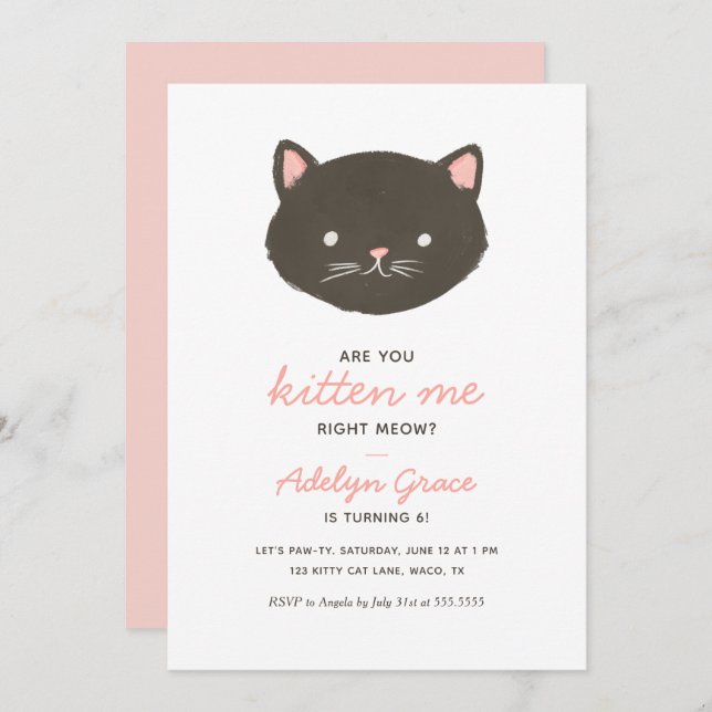 Cute Kitten Girl Birthday Invitation (Front/Back)