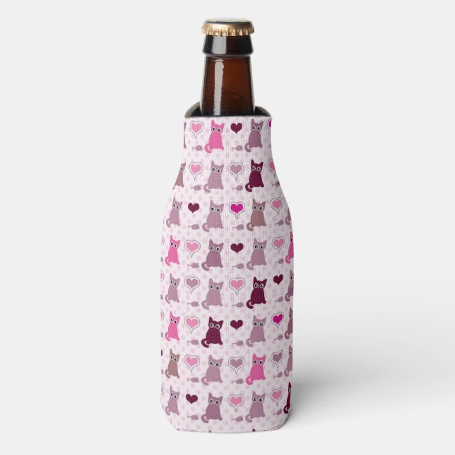 Cute kitten girls pattern bottle cooler (Bottle Front)