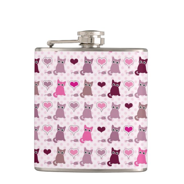 Cute kitten girls pattern hip flask (Front)