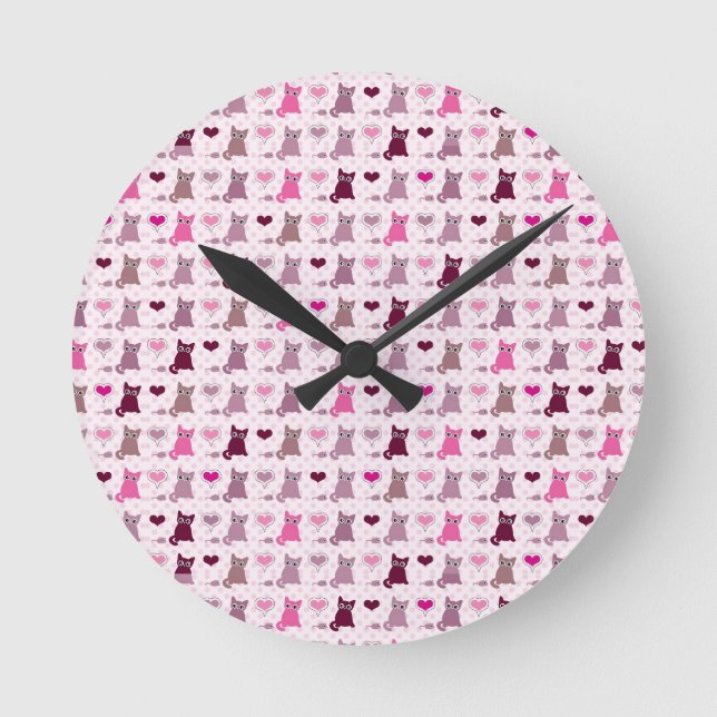 Cute kitten girls pattern round clock (Front)