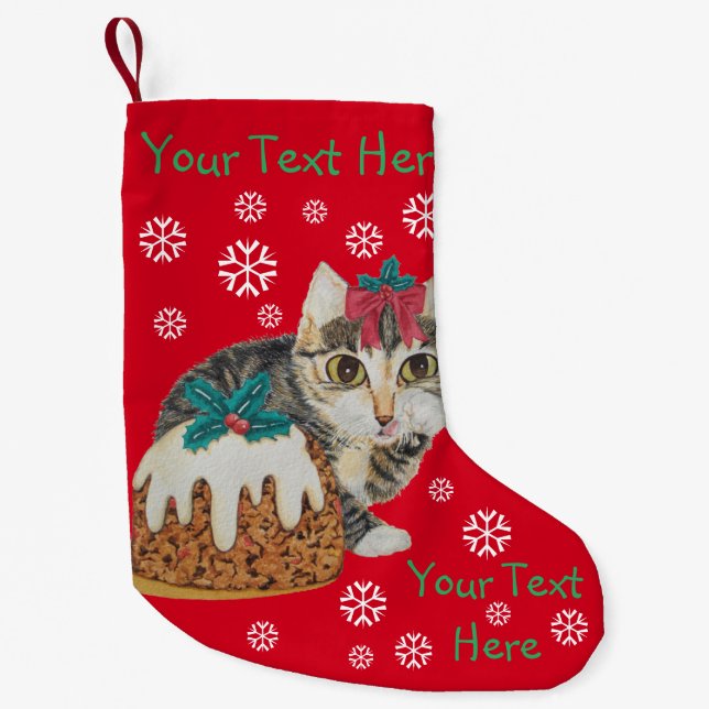 cute kitten gray tabby licking paw christmas small christmas stocking (Front)