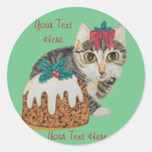 cute kitten grey tabby cat licking paw christmas classic round sticker