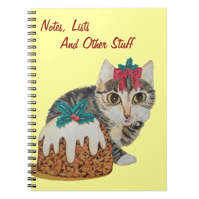 cute kitten grey tabby licking paw cat notebook (Front)