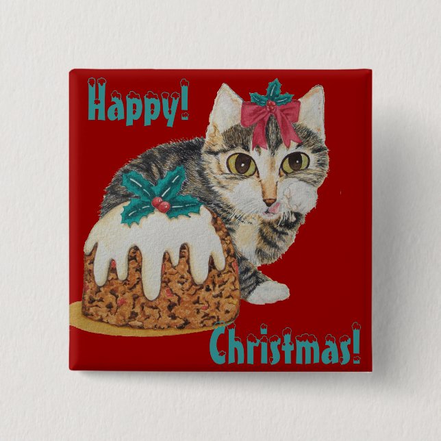 cute kitten grey tabby licking paw christmas 15 cm square badge (Front)