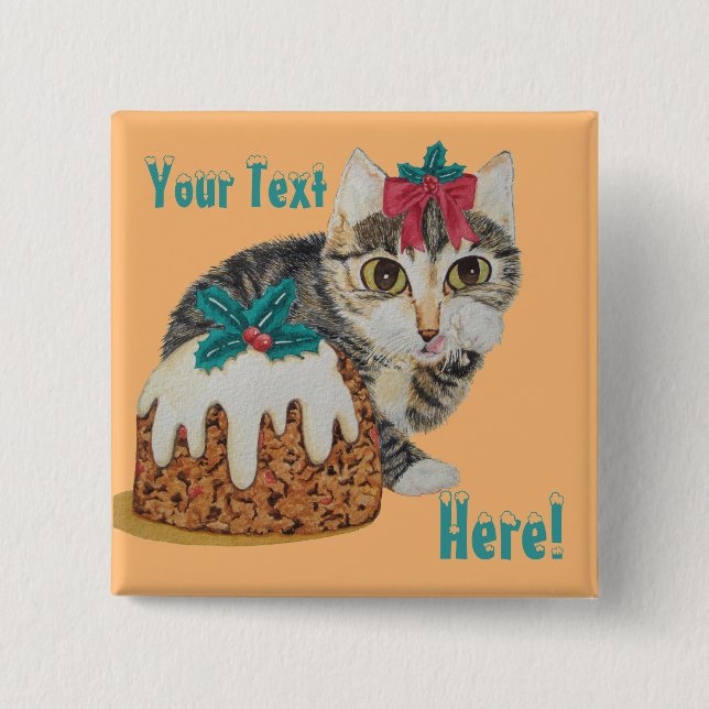 cute kitten grey tabby licking paw christmas 15 cm square badge (Front)