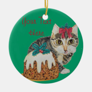 cute kitten grey tabby licking paw christmas ceramic ornament