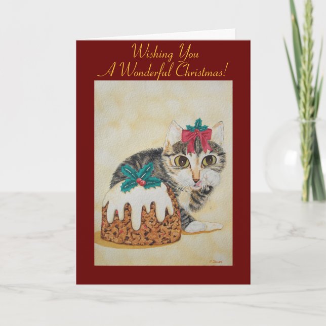 cute kitten grey tabby licking paw christmas holiday card (Front)