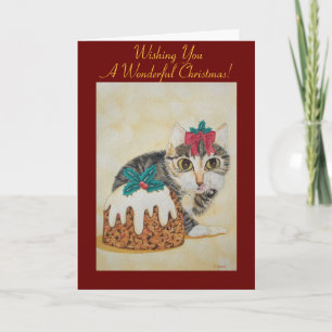 cute kitten grey tabby licking paw christmas holiday card