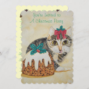 cute kitten grey tabby licking paw christmas invitation
