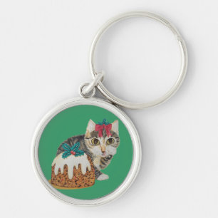 cute kitten grey tabby licking paw christmas key ring
