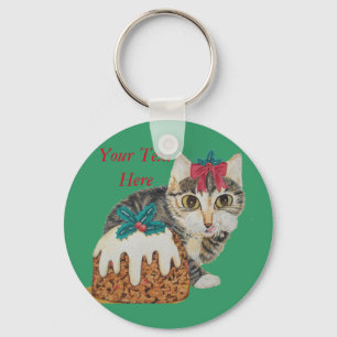 cute kitten grey tabby licking paw christmas key ring