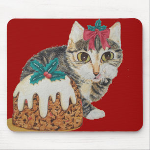 cute kitten grey tabby licking paw christmas mouse pad