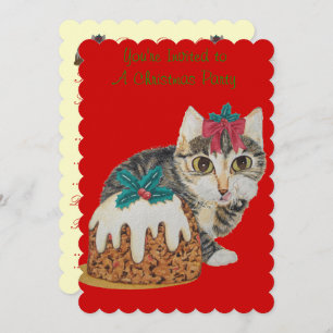 cute kitten grey tabby licking paw christmas party invitation