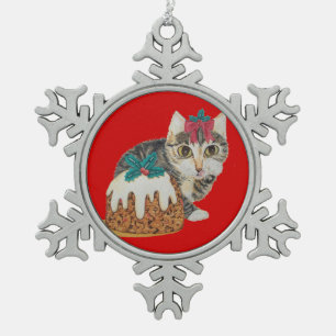 cute kitten grey tabby licking paw christmas snowflake pewter christmas ornament