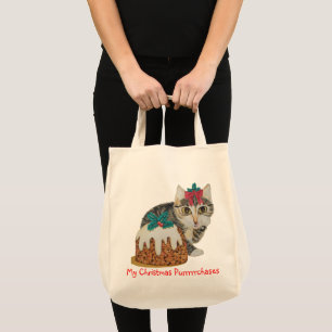 cute kitten grey tabby licking paw christmas tote bag