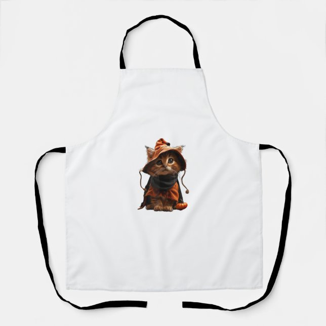Cute Kitten Halloween Witch Look Pumpkin Design  Apron (Front)