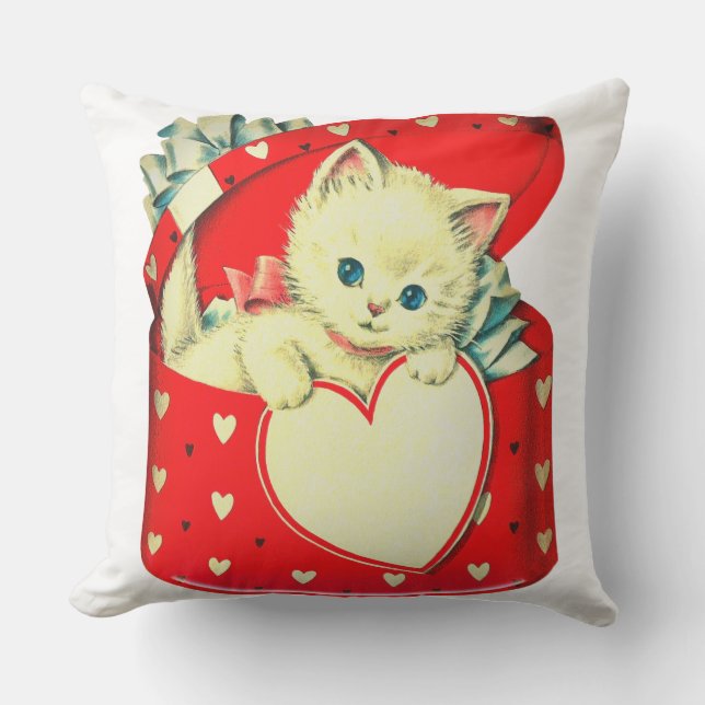 Cute Kitten Heart Vintage Cat Retro Kitty Cushion (Front)