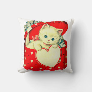 Cute Kitten Heart Vintage Cat Retro Kitty Cushion