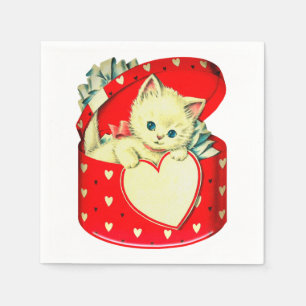 Cute Kitten Heart Vintage Cat Retro Kitty Napkin