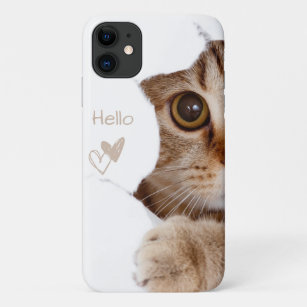 cute kitten ,hello heart white Case-Mate iPhone case