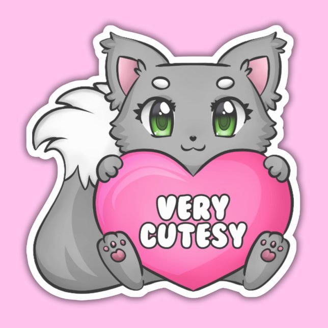 Cute Kitten Holding Heart, Very Cutesy Sticker. (Creator Uploaded)
