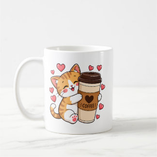 Cute Kitten Hugging Coffee Cup Mug