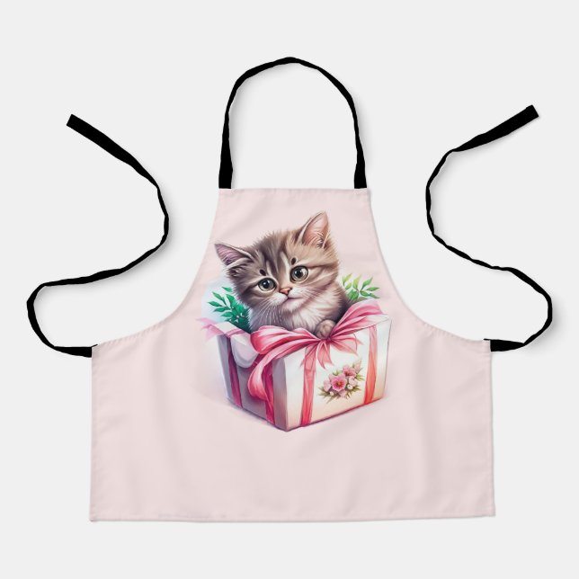 Cute Kitten in a Box Birthday Gift Apron (Front)