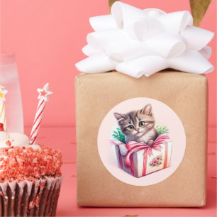 Cute Kitten in a Box Birthday Gift Classic Round Sticker