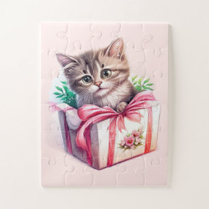 Cute Kitten in a Box Birthday Gift Jigsaw Puzzle