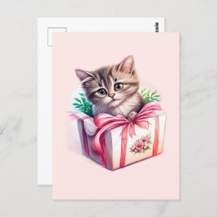 Cute Kitten in a Box Birthday Gift Postcard