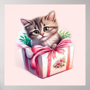 Cute Kitten in a Box Birthday Gift Poster