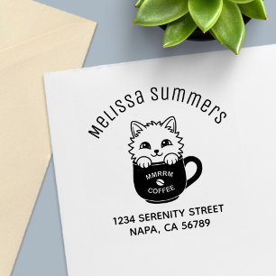 Cute Kitten in a Coffee Mug Arch Address Self-inking Stamp