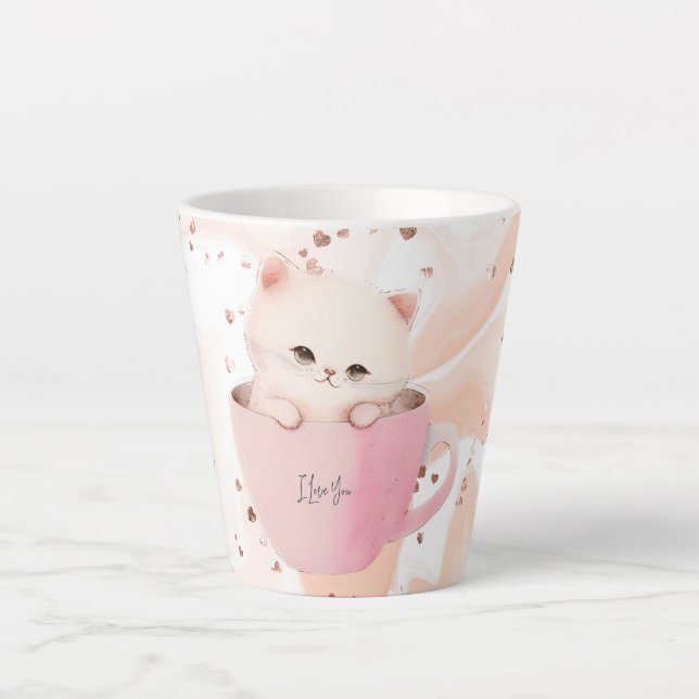 Cute Kitten in a Teacup Latte Mug (Front)