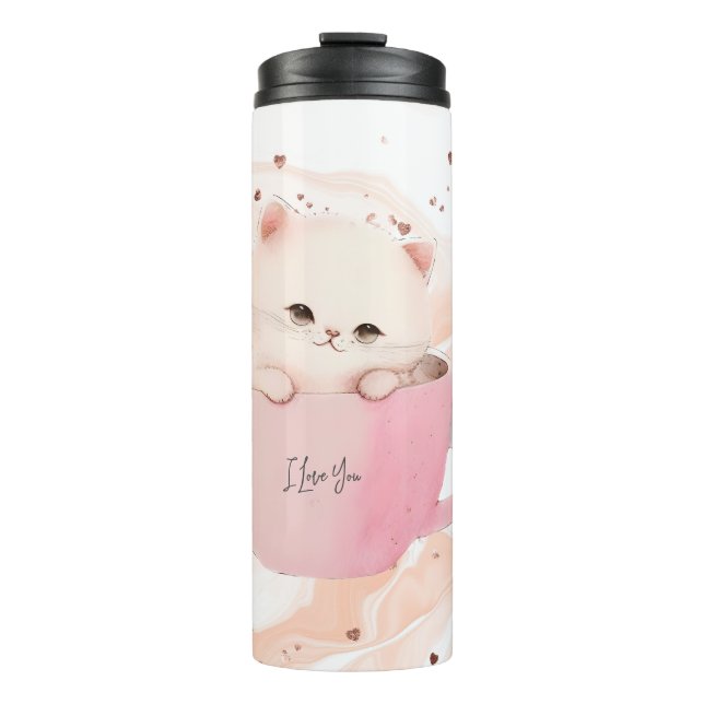 Cute Kitten in a Teacup Thermal Tumbler (Front)