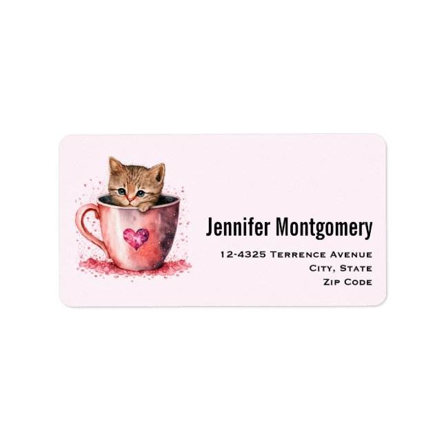 Cute Kitten in a Teacup with Hearts Address Label (Front)