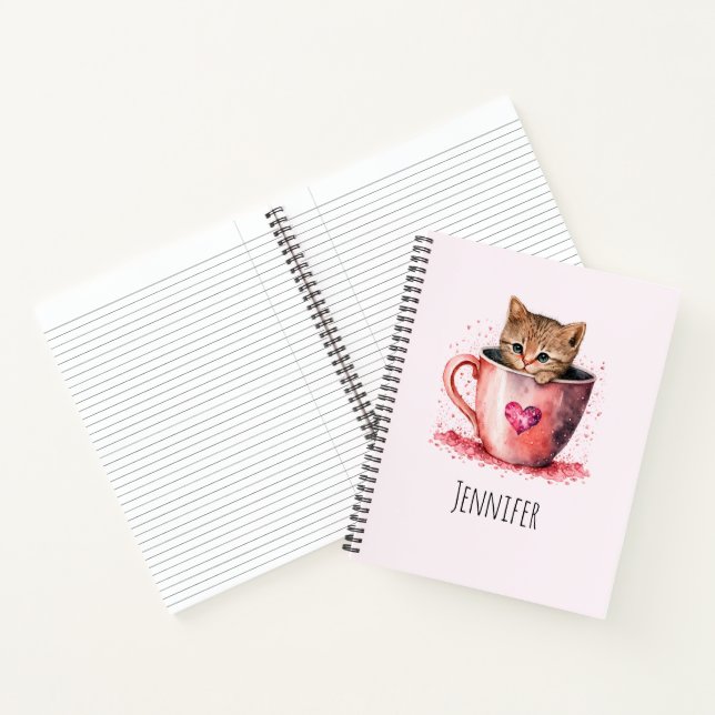 Cute Kitten in a Teacup with Hearts Notebook (Inside)