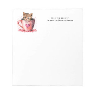 Cute Kitten in a Teacup with Hearts Notepad