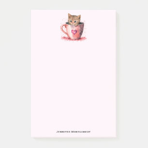Cute Kitten in a Teacup with Hearts Post-it Notes