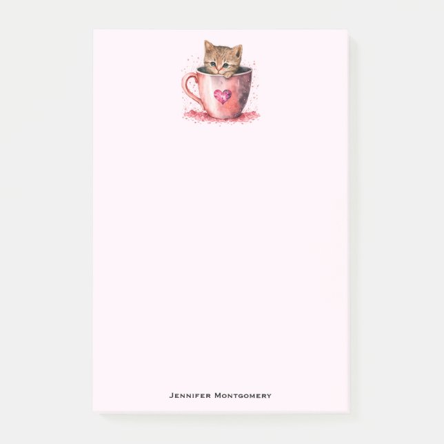 Cute Kitten in a Teacup with Hearts Post-it Notes (Front)
