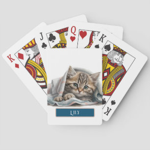 Cute Kitten in Blanket Personalise Playing Cards