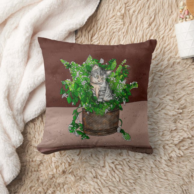 Cute Kitten in Catnip Antique Pot   Cushion (Blanket)