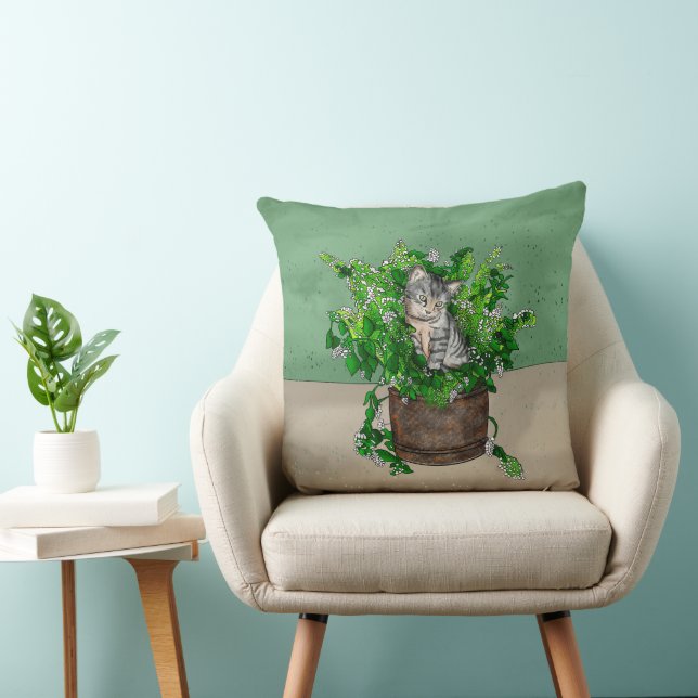 Cute Kitten in Catnip Antique Pot   Cushion (Chair)