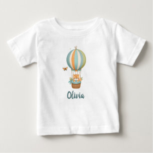 Cute Kitten in Colourful Hot Air Balloon Baby T-Shirt